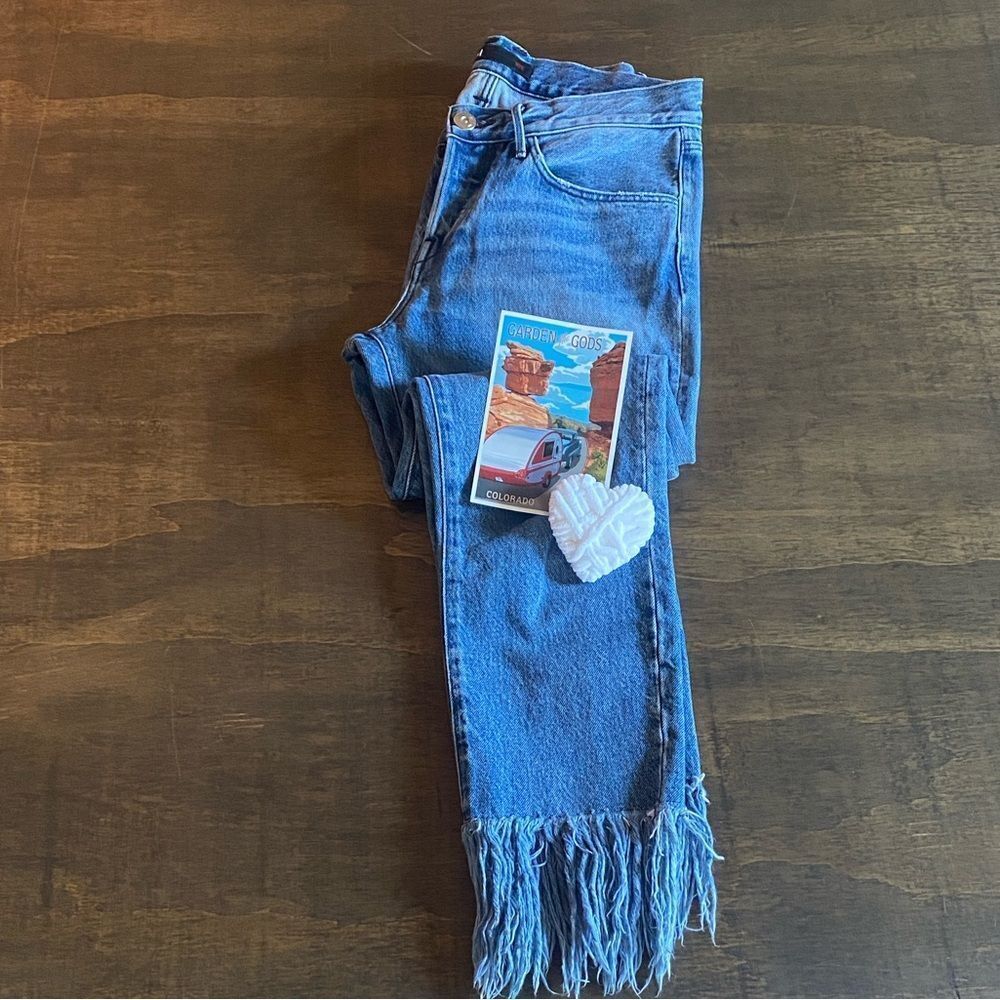 3x1 Light Blue Frayed Hem Wide Leg Jeans